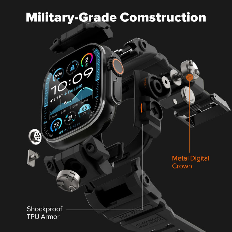 KADES 2-in-1 Removable Rugged Case with Band for Apple Watch Ultra 49mm, Military Grade Shockproof Full Cover with Built-in Tempered Glass Screen Protector for Men Sports Hiking Workout Black