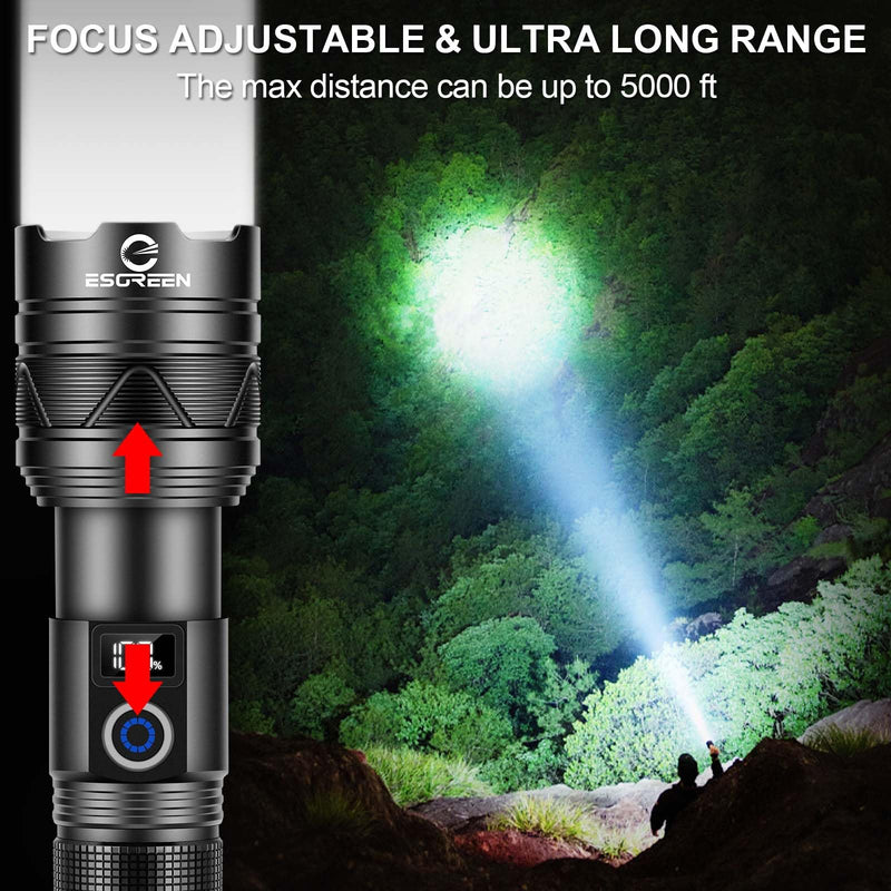 Rechargeable Flashlights 100000 High Lumens, Long Range 5000ft, Super Bright LED Flashlight USB C, High Powerd Multi-functional Heavy Duty Strong Flash Light High Beam, For Emergency Home Camping 30.0 Watt Hours