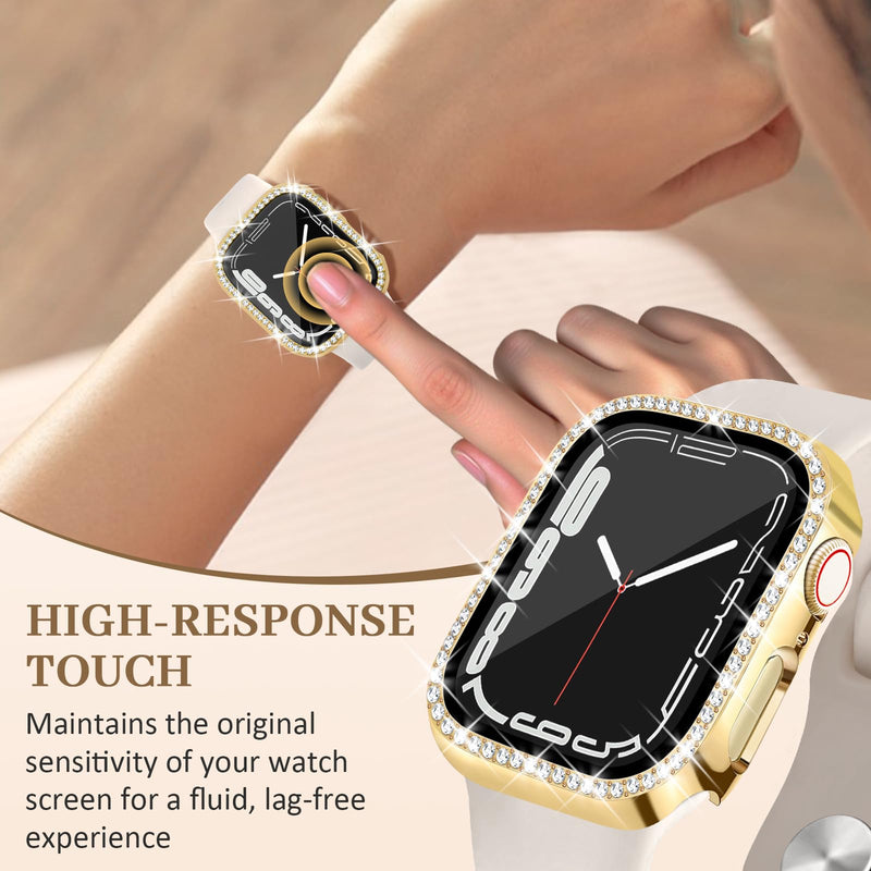JR.DM Bling Case Compatible with Apple Watch Series 4/5/6/SE/SE2/SE3 HD Screen Protector 40mm, Women Sparkling Diamond Rhinestone Bumper Protective Face Cover for iWatch Accessories, Gold A1-1pcs-Gold 40 Mm for Series 6/5/4/se/se2/se3