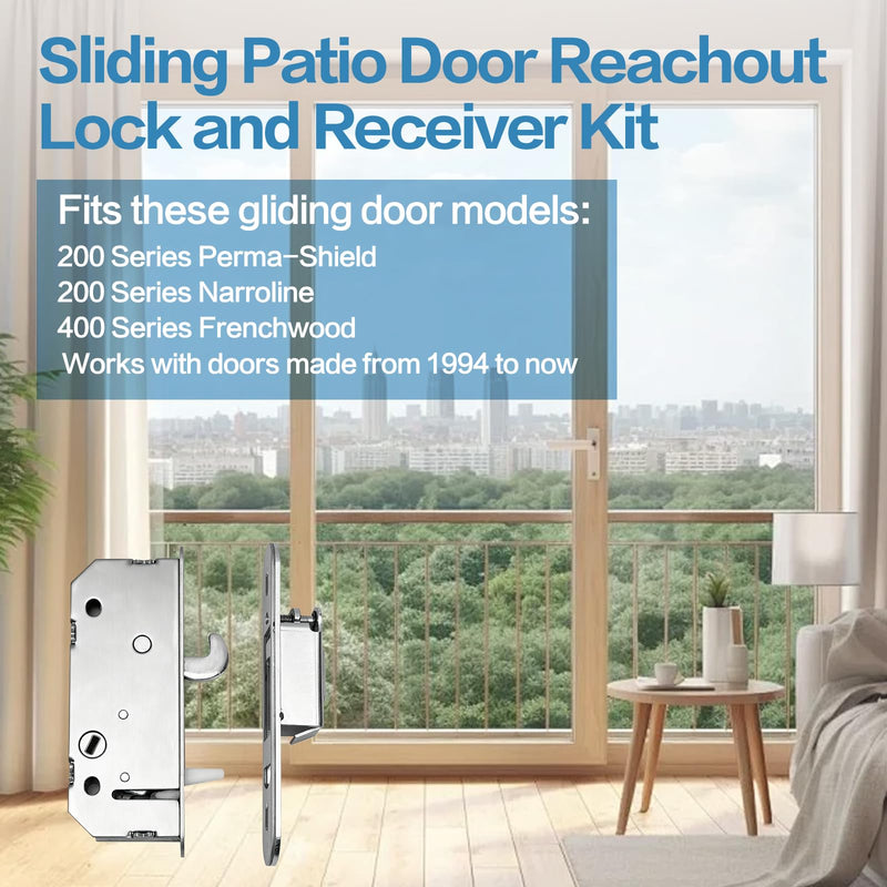 Sliding Patio Door Reachout Lock and Receiver Kit – Compatible with Andersen 2-Panel Gliding Doors (1986-Present), Non-Handed Replacement Parts, 2-9/16" Hole Centers, for Window, Screen, Glass