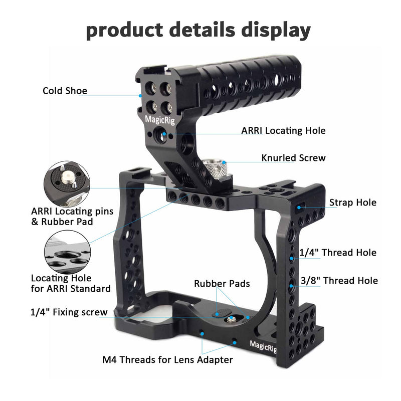 A7iii / A7riii Full Camera Cage Rig and ARRI Locating Top Handle,with 5 Cold Shoe Mounts, 1/4" & 3/8" ARRI Holes, for Sony A7III /A73 /A7RIII /A7R3 /A7M3(A7R Mark III/ILCE-7RM3) Cage + Top Handle