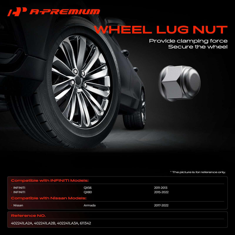 A-Premium Wheel Lug Nuts Compatible with INFINITI QX56 2011-2013 QX80 2015-2022 Nissan Armada 2017-2022 Front or Rear 6-PC Set 6PCS