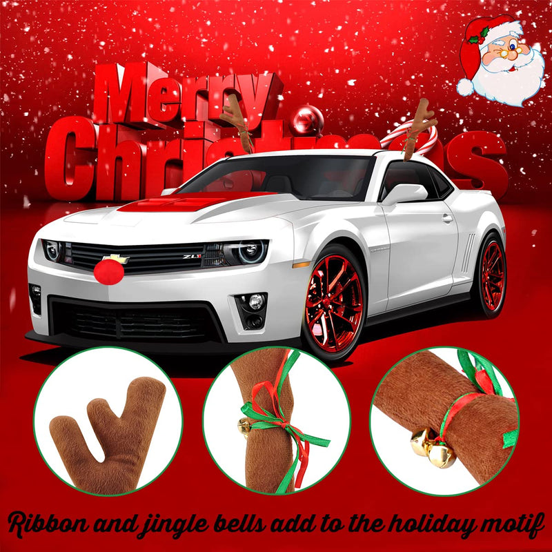 Christmas Reindeer Antlers & Nose for Car Auto Decoration, Cute Rudolph Reindeer Jingle Bell Added to Holiday Spirit(Large Size) 16 inch No Tail