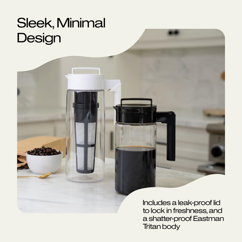 Takeya Tritan Cold Brew Coffee Maker - Airtight Pitcher with Leak-Free Lid - BPA-Free Cold Brew Maker with Silicone Handle - Dishwasher-Safe Pitcher for Homemade Cold Brew - 2 Quart, Black 2 qt