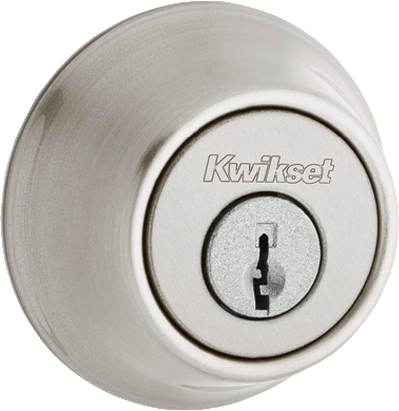 Kwikset 660 Deadbolt Lock, Satin Nickel Round Exterior Keyed Front Entry Door, Single Cylinder Dead Bolt