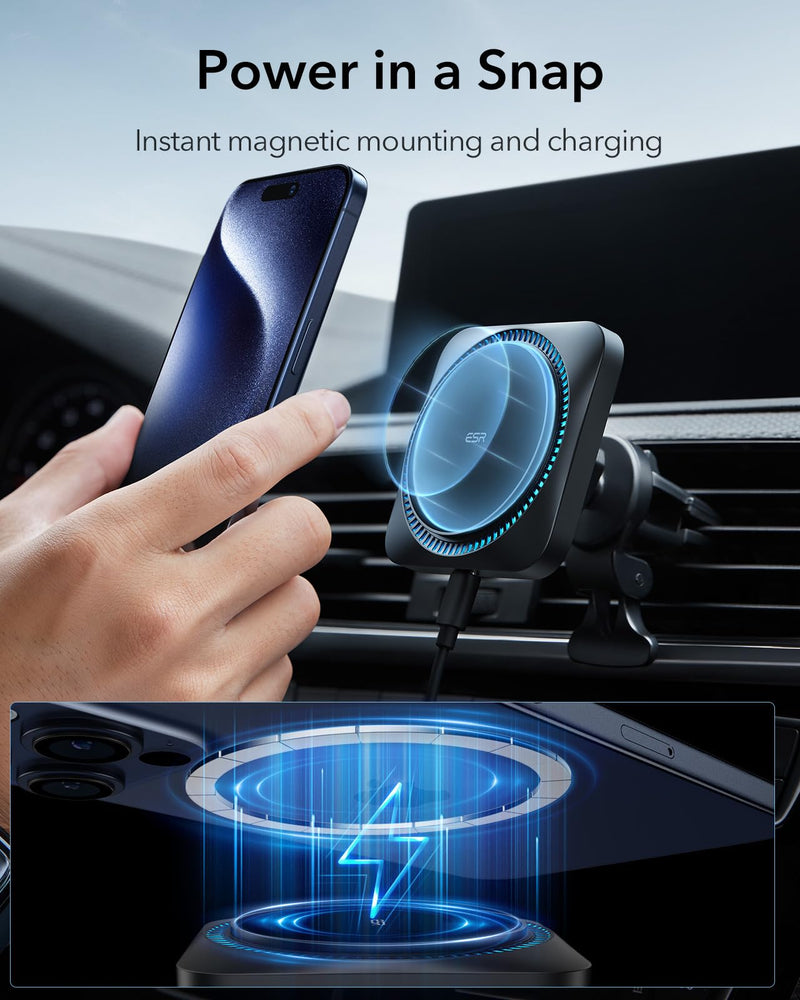 ESR for MagSafe Car Mount Charger with CryoBoost, with 36W Car Adapter | Magnetic Wireless Car Charger, for MagSafe Car Charging, for iPhone 17-12, S26/S25, Fast Phone Cooling Charging Set