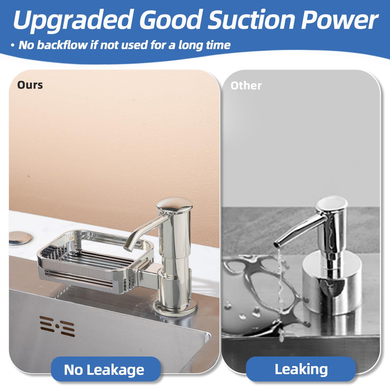 Soap Dispenser for Kitchen Sink, Built in Soap Dispenser Pump with Sponge Holder, Under Counter Brushed Nickel ABS Pump Head with 38" Extension Tube Kit, Good Suction Power