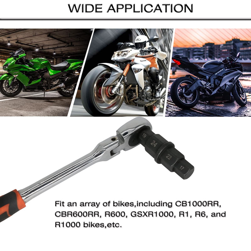 Motorcycles Hex Axle Tool Steady Hex Bit Socket Set Black Spindle Socket Adapter Tool 12mm,14mm,17mm,19mm,22mm,24mm with Gloves, 6 in 1 (6 in 1)