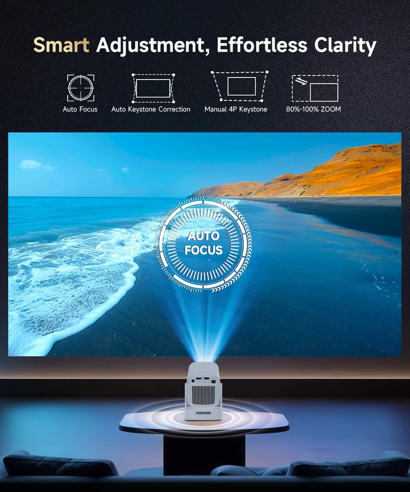 【Auto Focus&1080P】Magcubic Mini Smart Projector with 4K Support, Portable Projector with Wifi and Bluetooth, 5W Speaker, Built in Apps, Voice Control, Outdoor Movie Projector White