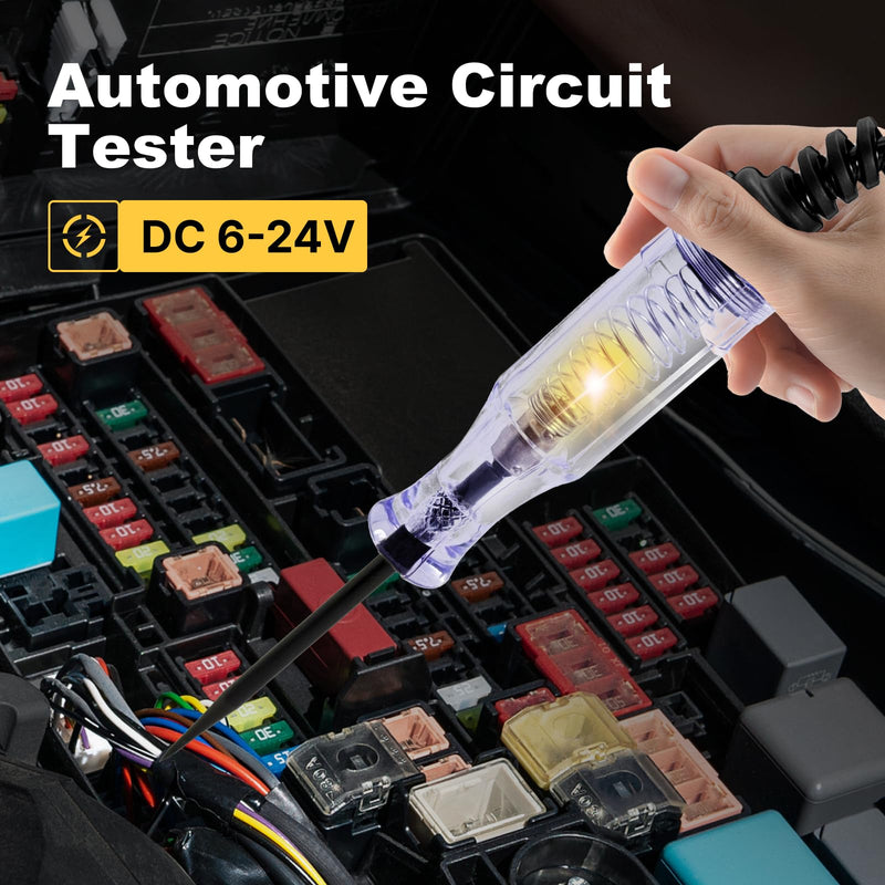 Test Light Automotive, 6-24V DC Voltage Tester, Circuit Tester with Alligator Clip and Long Steel Probe, Professional Electrical Tester Pen for Car Truck RV