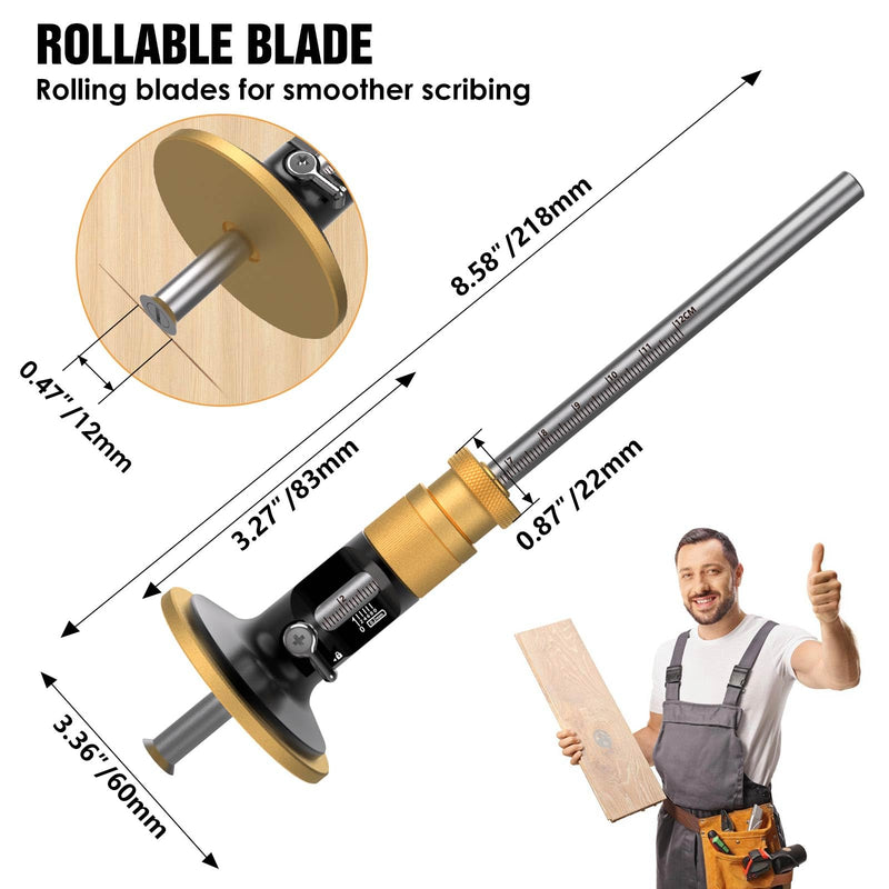 Wheel marking gauge, solid brass marking tool, 0.2mm fine adjustment, draws precise lines, latest roller blade design, an excellent value for everyday carpentry work(Rollable Blade) Rollable Blade marking gauge