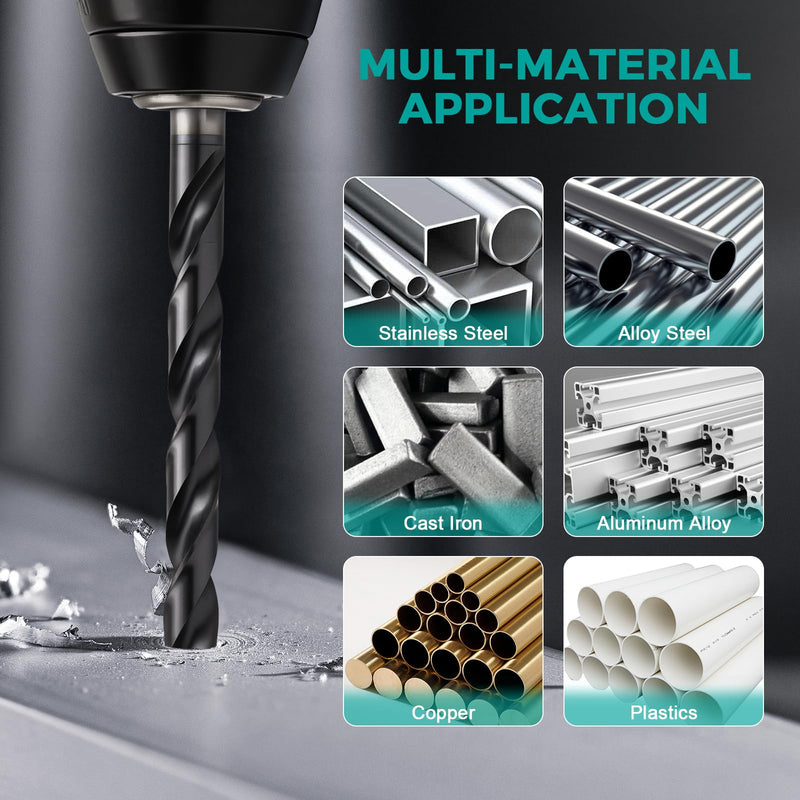 21Pcs M35 Cobalt Drill Bit Set (Pro), TiAlN with Bullet Point Tip | Metal Drill Bit Set with Index Storage Case, 3-Flats Shank for Hardened Metal, Stainless Steel, Plastic, Wood, 1/16"-1/2" ﻿ 21 Piece