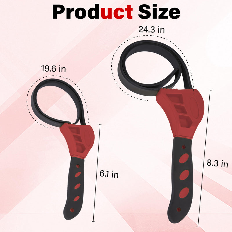 2 PCS Strap Wrench Plumbing, Rubber Strap Wrench, 24 Inch & 19.7 Inch Oil Filters Strap Wrenches, Water Filter Wrenches, Adjustable Rubber Jar Opener for Water Filters, Plumbing,Sink, Faucet (Red) Red
