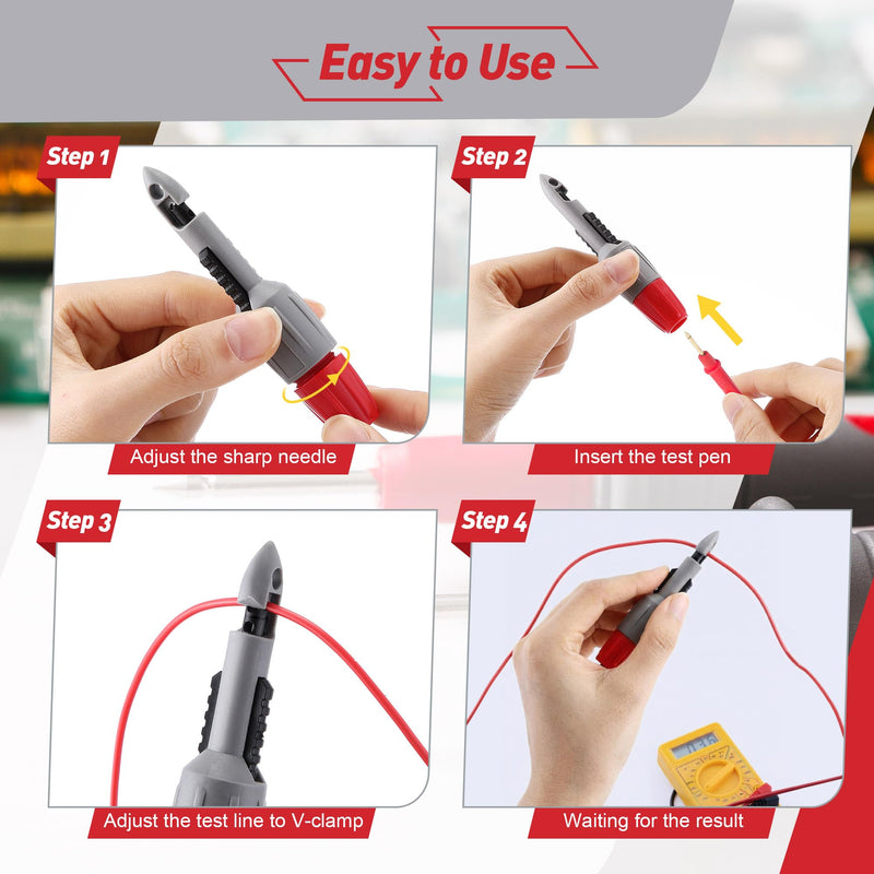4 Pcs Wire Piercing Probe, Insulation Piercing Clip Set with 2mm 4mm Banana Plug for Multimeter Voltage Measurement Automobile Diagnosis Repair Electrical Testing Circuit Troubleshoot