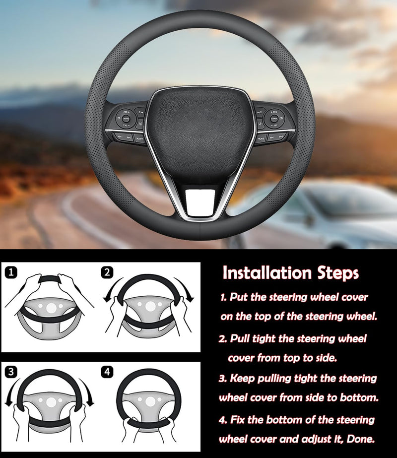 XHRING Car Steering Wheel Cover for Volvo XC90 XC60 S60 XC40 S90 S80 S70 XC70 V90 V70 V60 V50 V40 S50 S40 L200 C70 C30 T5 Momentum B5 R-Design T8 Recharge Accessories, Leather Black 14 ½''-15''