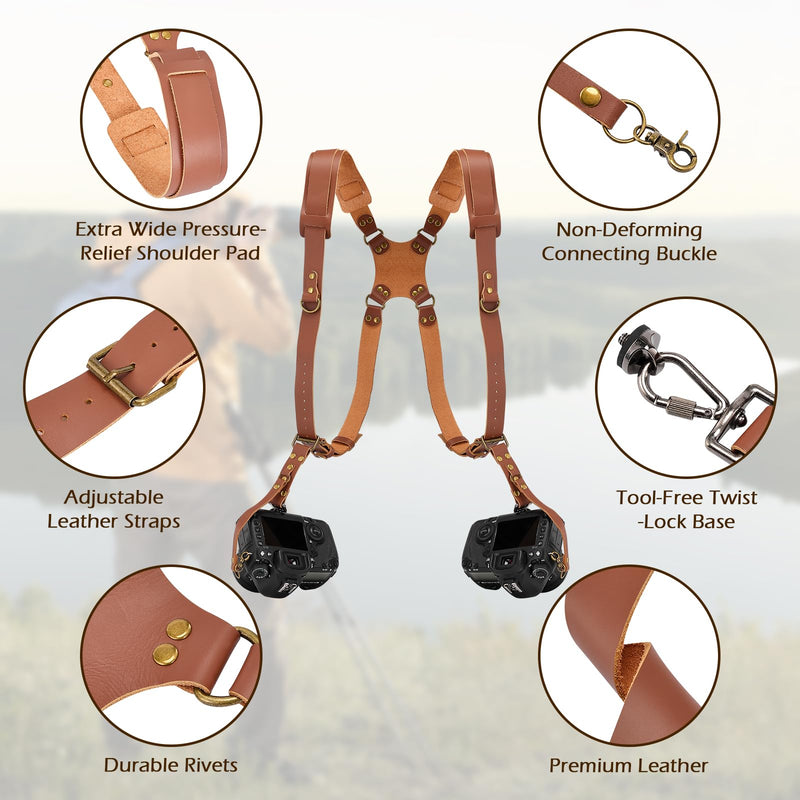 Dual Camera Harness for Photographers, Double Camera Strap for DSLR/SLR | Adjustable Camera Shoulder Strap, Professional Camera Holster for 2 Cameras, Cross-Back Sling for Wedding, Wild