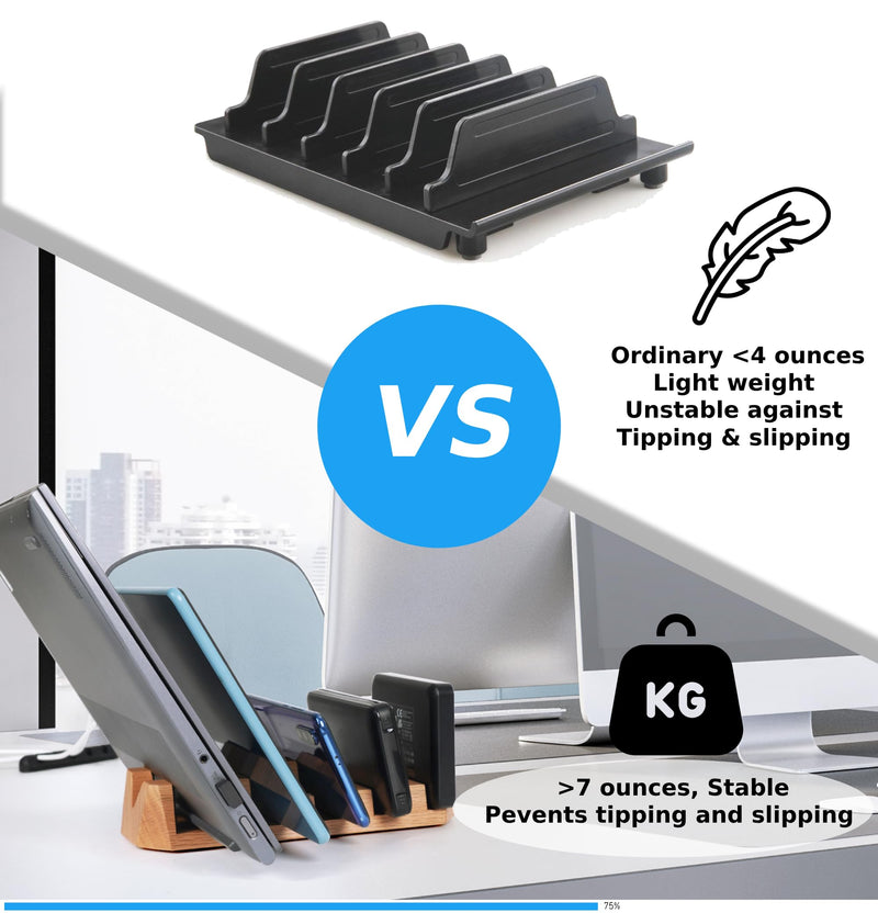 Oak Multi-Device Organizer with Cord Organizer and Anti-Scratch Pads Accessories Set – Vertical Stand for Laptops, Tablets, Phones, and External Hard Drives – Desk Station Dock for Home Office