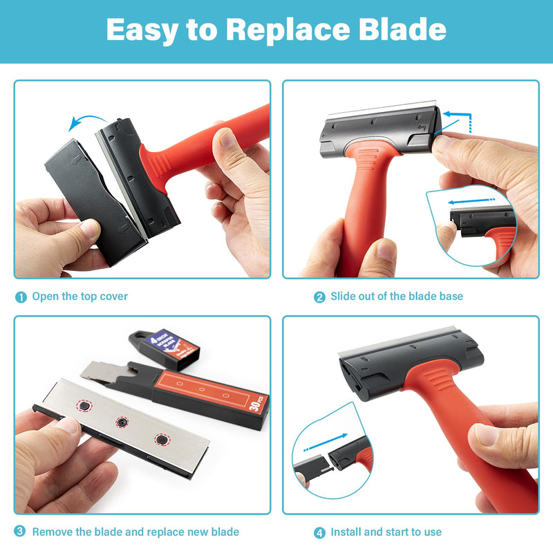 Gomake 4 Inch Razor Blade Scraper Tool Razor Scraper with Extra Razor Blades Cleaning Scraper Remover for Removal Floor Stove Scraping Labels and Decals Sticker on Car Window Glass (W81) W81