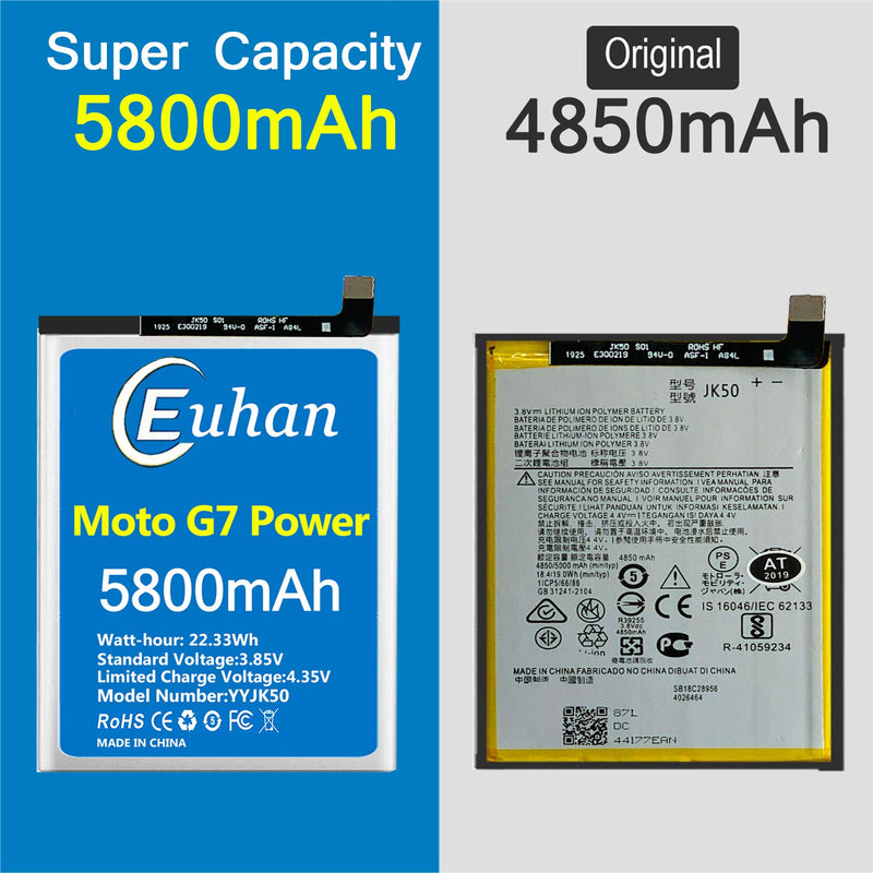 Moto G7 Power Battery, Euhan 5800mAh Li-Polymer Replacement Battery for Motorola Moto G7 Power JK50 XT1955 Moto One Power XT1942 with Repair Tools Kit [24 Month Service]