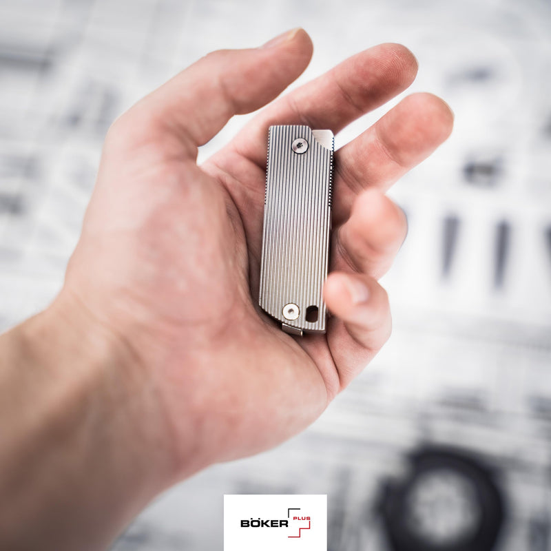 BOKER PLUS BabyX Flipper Steel – Ball-Bearing EDC Mini Pocket Knife with D2 Sheepfoot Blade – Small One-Hand Folding Knife with Stainless Steel Handle and Clip – Pocket Knife in Gift Box