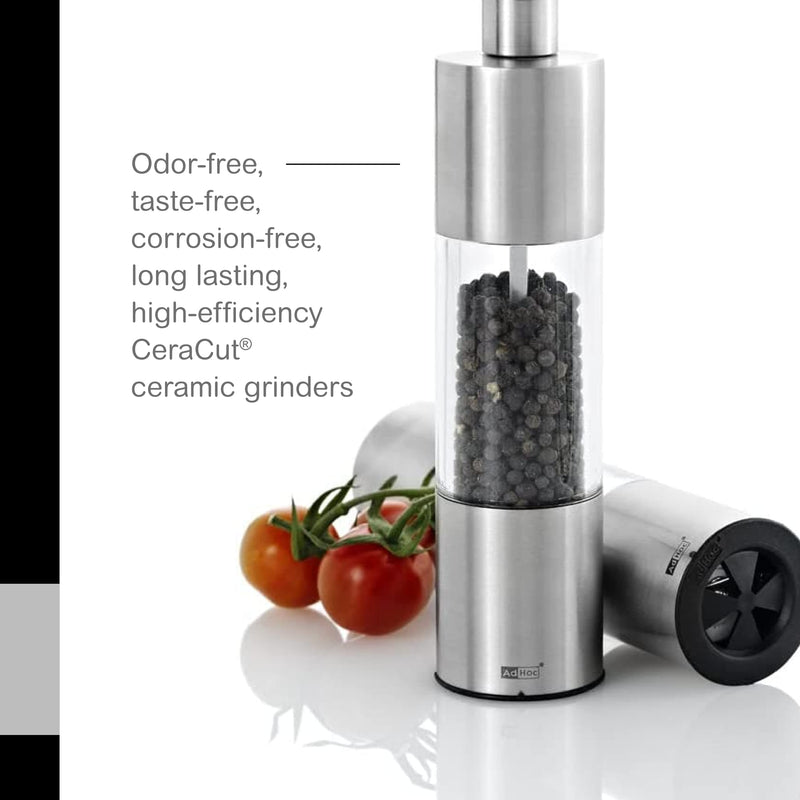 AdHoc Classic Medium Pepper or Salt Mill - Manual Salt & Pepper Grinding with Adjustable Grinds - Handy Grinder with Versatile Ceramic Mechanism