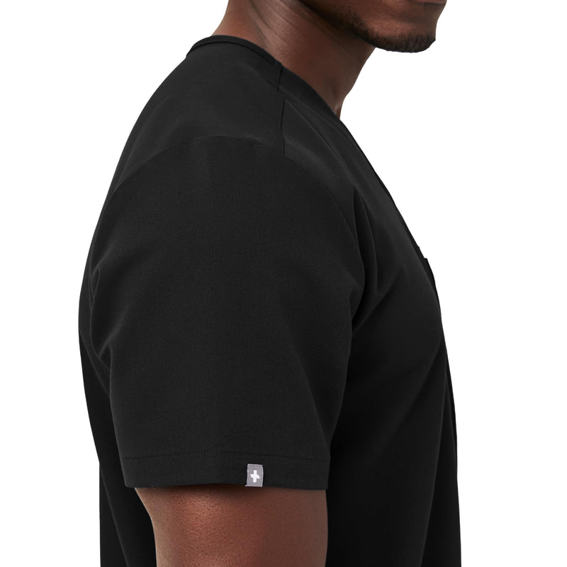 FIGS Leon Scrub Top for Men – 3 Pockets, Tailored Fit, Modern V-Neck, 4-Way Stretch, Moisture-Wicking Medium Black