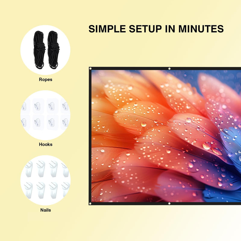 100 inch Projector Screen 16:9 4K HD 160° Portable Projector Screen Indoor Outdoor Movie Screens Washable Foldable Projection Screens for Home Theater,Supports Both Font and Rear Projection
