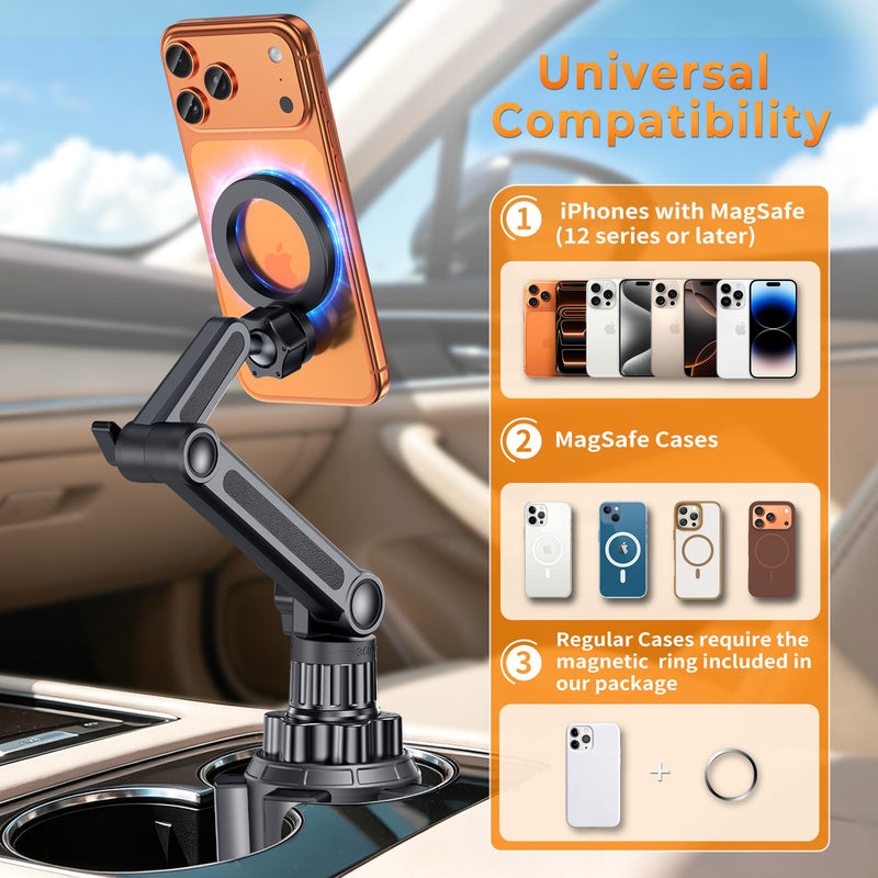 Phone Holders for Your Car, Universal Strong Magnetic Cup Car Phone Mount | Flexible Height, Hands Free, Car Phone Holder with Long and Adjustable Neck for iPhone 17 16 15 14 13 12 Series, Samsung