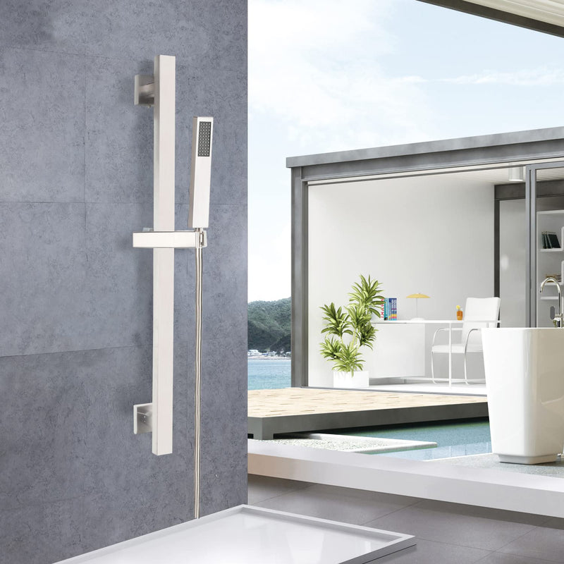 Bathroom Shower Slide Bar with 360° Adjustable Handheld Shower Head Holder Wall Mount Shower Bar SUS 304 Stainless Steel, Brushed Nickel
