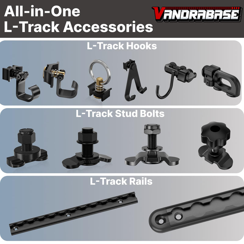 4 Pack L Track Hooks with Single Stud Fitting, Spring-Loaded Adjustable Gear Hook, Aluminum L Track Accessories for Trailer, Truck, Garage, Tie Down System, 100LBS Max Load Capacity – Black