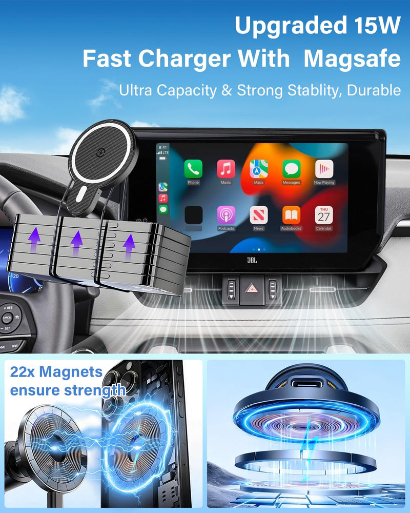 PZK Car Phone Holder for Mazda CX-5 2021-2025 Accessories 10.25-Inch Screen | Magnetic 15W Fast Wireless Charging Car Phone Mount Magsafe with Sunglasses Storage Box 360° Rotation Hands-Free CX5 CX-5 2021-2025 Magsafe+ Wireless Charging