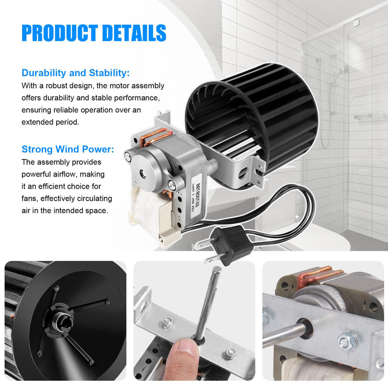Upgraded S97009796 Bathroom Fan Motor Blower Assembly Compatible with Broan Nutone Bulb Ceiling Heaters 162-E, G, J, K, L, M & 164-E, G, J, K, L, M, Replace# 97009796 S97009758 S97009796B, 70 CFM