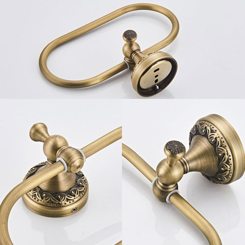 Flybath Oval Towel Ring Antique Brass Exquisite Pattern Carving Hanger Hand Towel Holder for Bathroom Kitchen Accessories Wall Mounted, Brushed Bronze Brushed Bronze (Antique Brass)