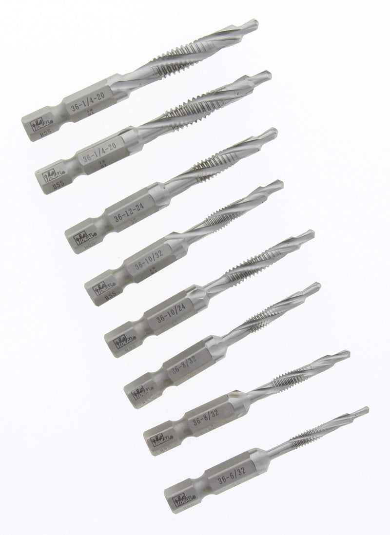 Ideal Electrical 36-600 Standard Drill/Taps - (8 Piece) 1/4 in. Hex Shank, Drilling, Tapping, HSS Bit Kit
