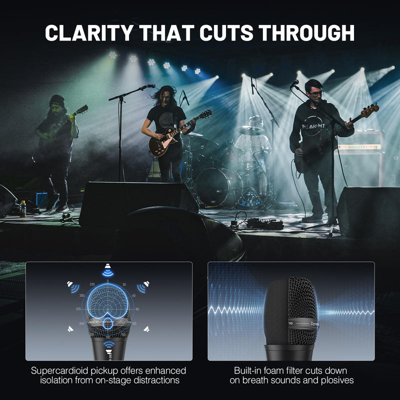 Phenyx Pro Vocal Microphone, Supercardioid Dynamic Mic with 16.4 ft XLR Cable, Mic Clip, Storage Bag, Wired Handheld Microphone for Singing, Stage, Studio, Karaoke (PM-26)