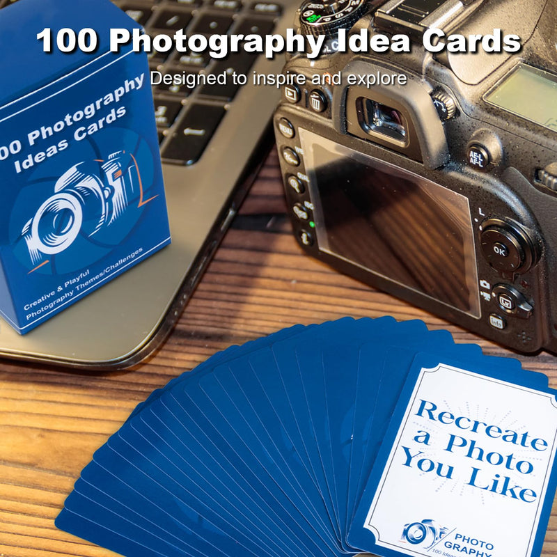 100 Photography Idea Cards - Photography Props for Photoshoot Camera Accessories, Photographer Gifts for Men Women Unique for Camera Lovers, 100 Inspiring Themes & Challenges 100 Photography Idea Cards