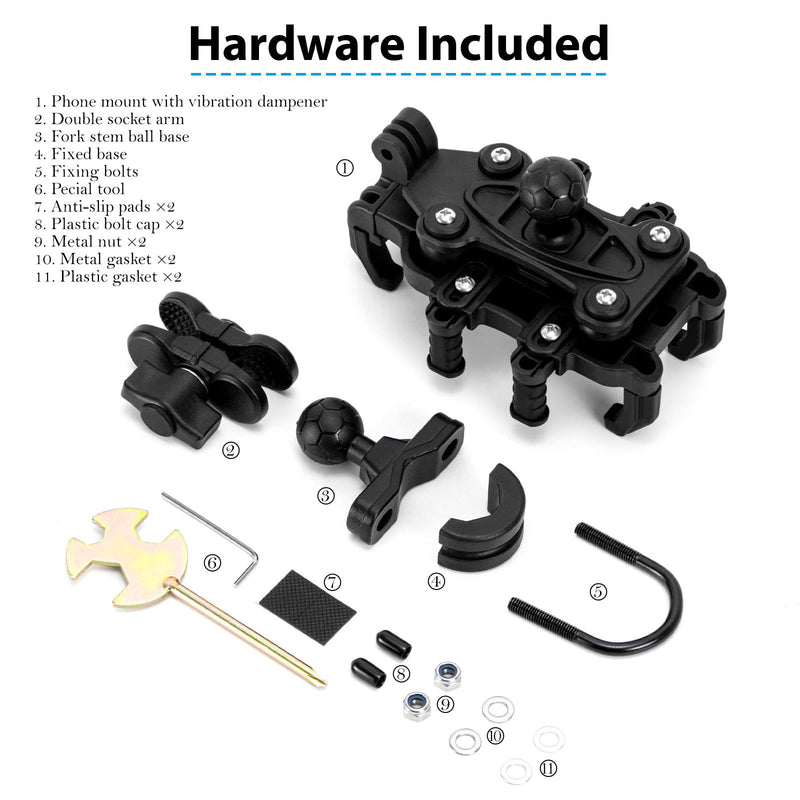 EMERK Motorcycle Phone Mount Holder - [Dual Vibration Dampener] [Anti-Shake Anti-Theft] Bike Phone Holder, Adjustable Handlebar Cellphone Cradle for Bicycle Road Scooter ATV Fit 4.7''-7.2'' Smartphone Heavy-duty Basic