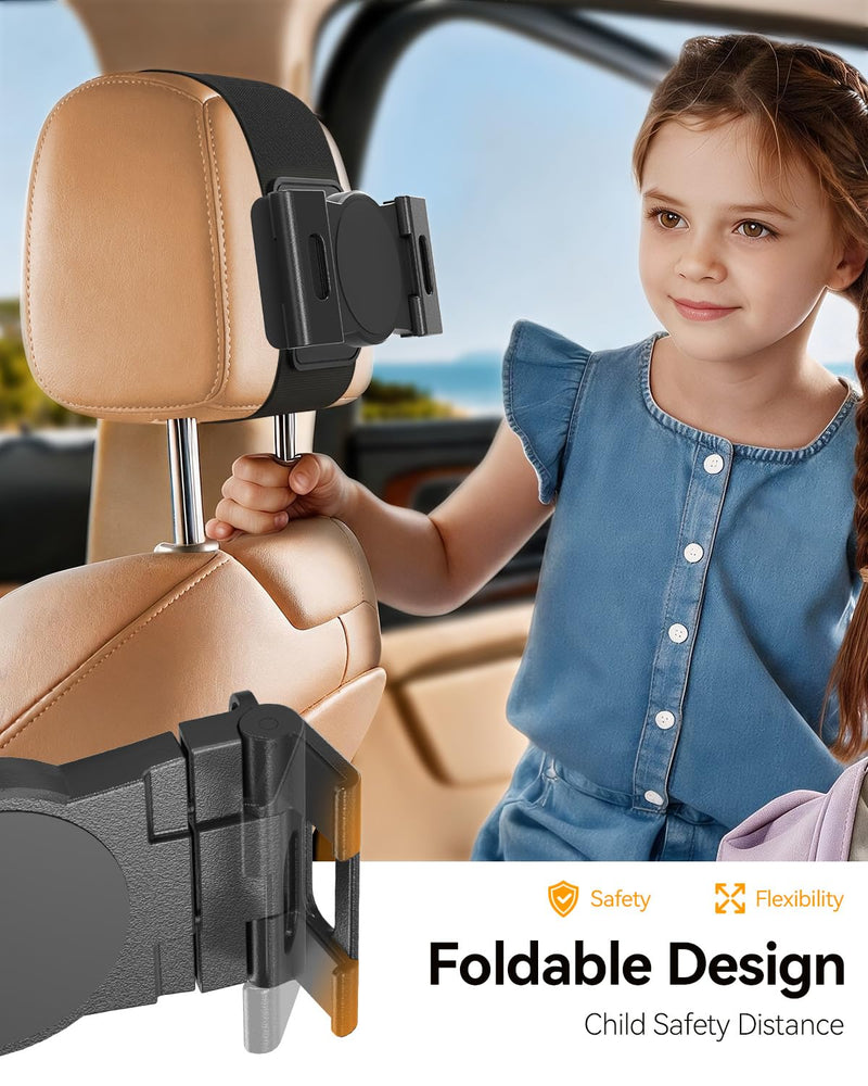 OHLPRO Tablet Holder for Car Headrest, 360° Rotating Tablet Mount for Back Seat with Velcro Strap, Tesla Model 3/Y, SUVs, Sedans & Minivans, Fits 5–13" iPad & Phones, Road Trip Essentials for Kids