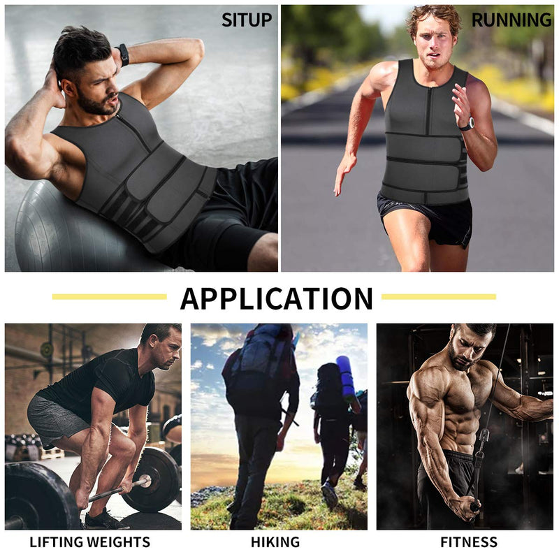 SHAPERIN Men Neoprene Sauna Zipper Waist Trainer Vest Tank Top Trimmer Body Shaper Gray X-Large