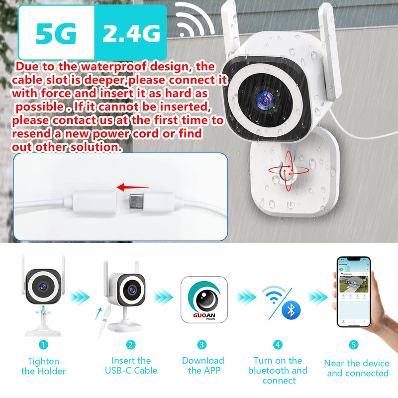 GUOANVSION 5G Outdoor/Indoor Security Camera,3MP Baby Monitor Cameras for Bedroom/Elder/Dog/Pet Camera,IP66 Waterproof,Night Vision, Motion Detection, Alarm Siren, Two-Way Talk, SD/Cloud -2Pack S600-2 Pack