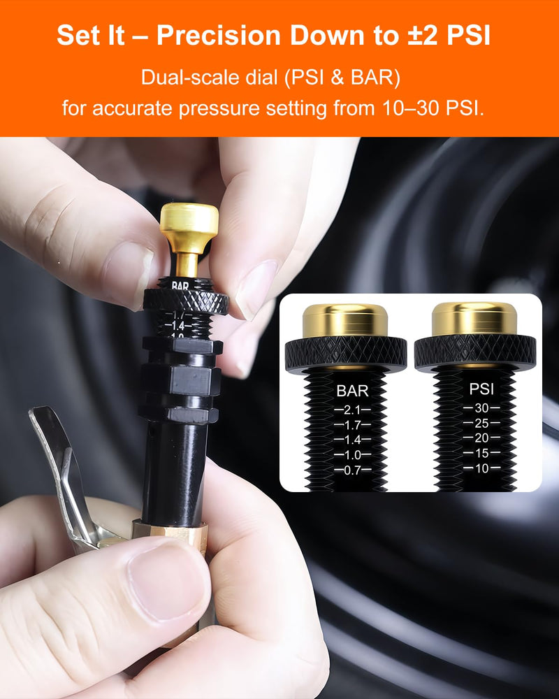 Tire Deflator with Air Chuck (10-30 PSI) – 4PCS Fast-Connect Clip-On air Down tire deflators, Adjustable Auto-Stop Offroad Accessories for Off-Road 4x4, Beach Driving & SUVs