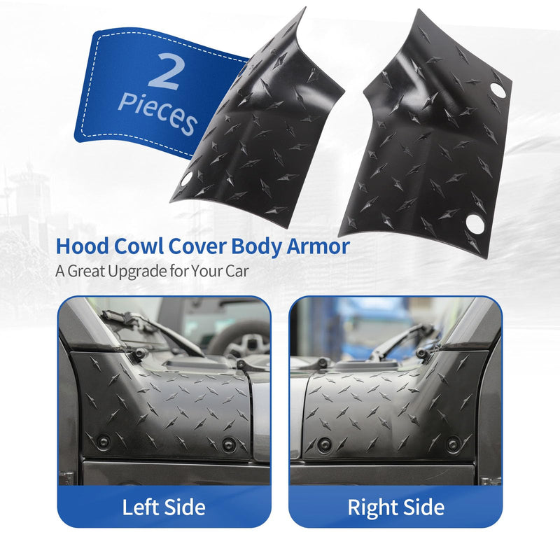 RT-TCZ for Wrangler JL Hood Cowl Cover, Body Armor for Jeep Wrangler JL JLU Gladiator JT 2018 2019 2020 2021 2022 2023 2024 Black Exterior Accessories 2pcs Black Pointer