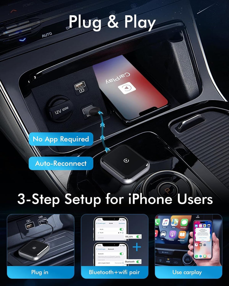 Wireless CarPlay Adapter, Wireless CarPlay for iOS 10+ | Plug & Play, Easy Setup, Dongle with Stable Connection for 2016+ OEM Vehicles Black CarPlay