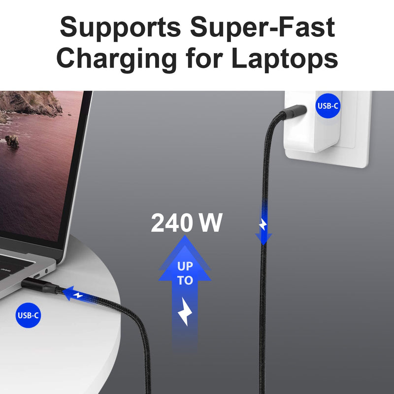 USB C to C Cable 6.6ft, 8K HD Display, 40 Gbps Data Transfer, 240W USB-C Charging Cable for Thunderbolt 3/4, MacBook Pro, Type-C Laptop, Hub, Docking, and More. Black