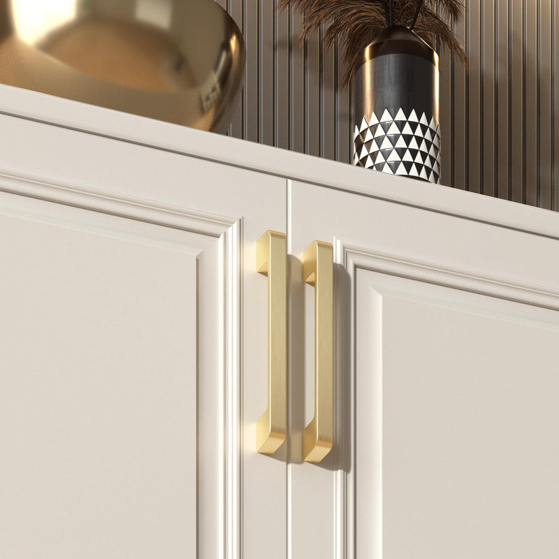 10 Pack 5 Inch Brushed Gold Cabinet Pulls Solid Zinc Alloy Gold Cabinet Handles - Brushed Brass Dresser Drawer Pulls for Kitchen Cabinet Hardware Zinc Alloy Handles 5 Inch (128 mm) Hole Centers 10