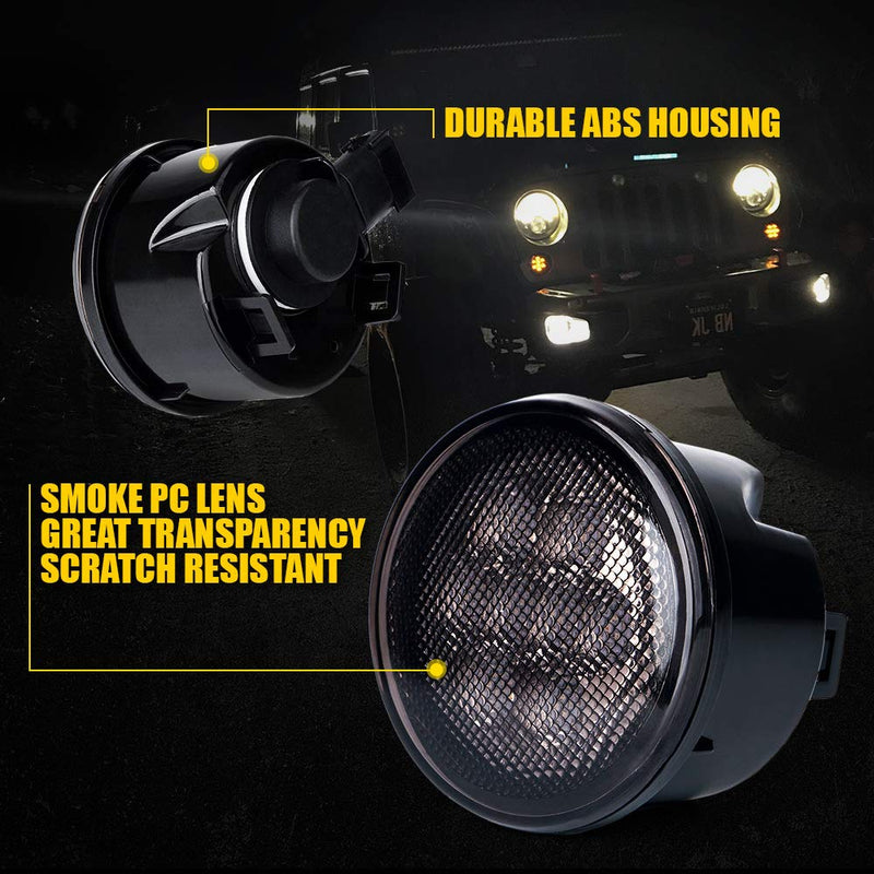 Xprite Smoked Lens Turn Signal Lights & Side Marker Lights Kits, LED Lights Compatible with 2007-2018 Jeep Wrangler JK & Wrangler Unlimited, Amber Smoke Lens