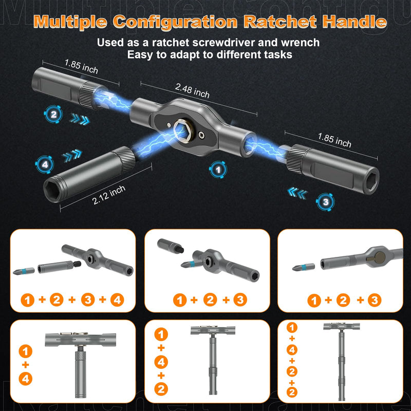 42 In 1 Magnetic Screwdriver Set, Ratcheting Screwdriver Set with Detachable Handle, Multi Magnetic Bits, Portable Repair Tools for DIY, PC, Electronics, Car, Bicycle(Grey) Grey