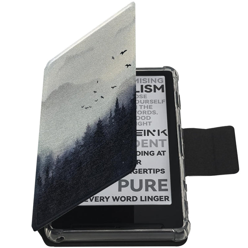 Case for 3.7'' XTEINK X3 E-Book (Misty Forest) | 2in1 Magnetic Detachable Folio Cover, Ultra-Thin Lightweight, PU Leather & TPU Transparent Shell, Magnetic Closure Buckle Misty Forest