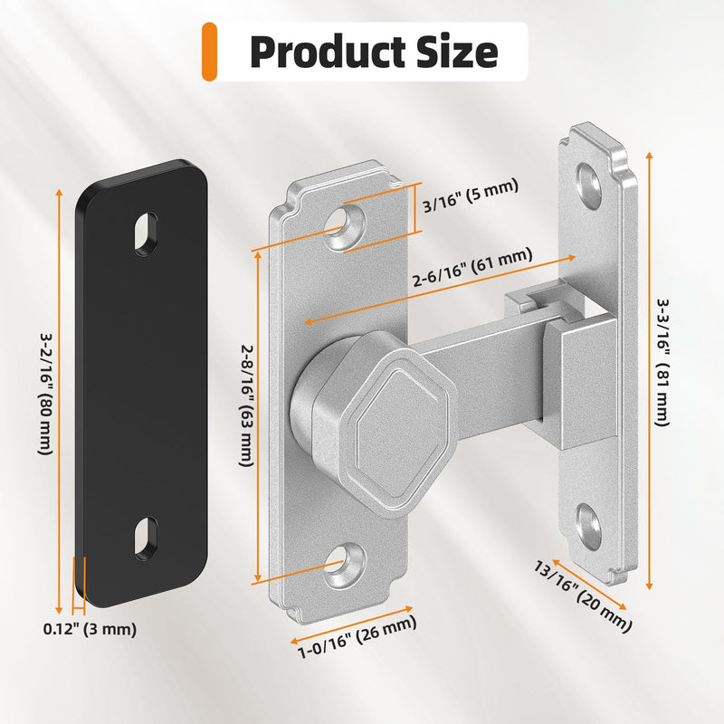 90 Degree Barn Door Lock - Aluminum Alloy Security Flip Sliding Door Lock, Anti-Theft Gate Latch for Barn, Bedroom, Fence, Shed (Silver-4 Pcs) Silver-4 Pcs