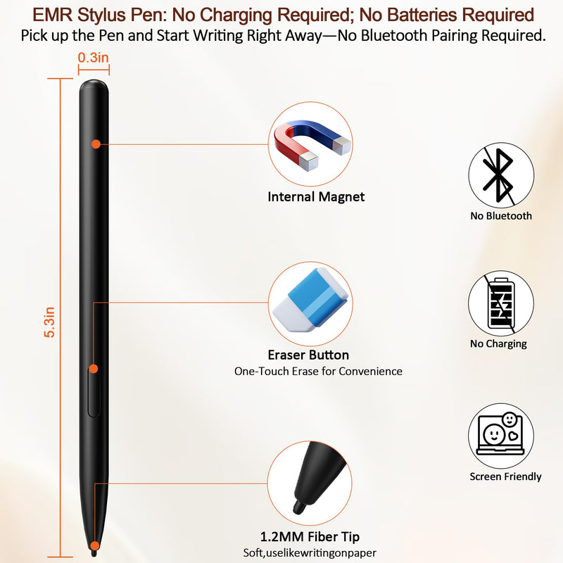 Magnetic EMR Stylus for Remarkable 2/1/Kindle Scribe/BOOX/Wacom One, No Charging or Batteries, 4096 Pressure Levels, Palm Rejection, Eraser, EMR Pen for Samsung Tablet, Compatible with EMR Devices